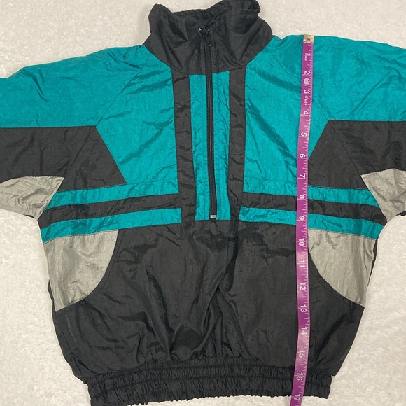 Vintage vertical active nylon jogging suit black teal and grey size medium 5 - Picture 2 of 14
